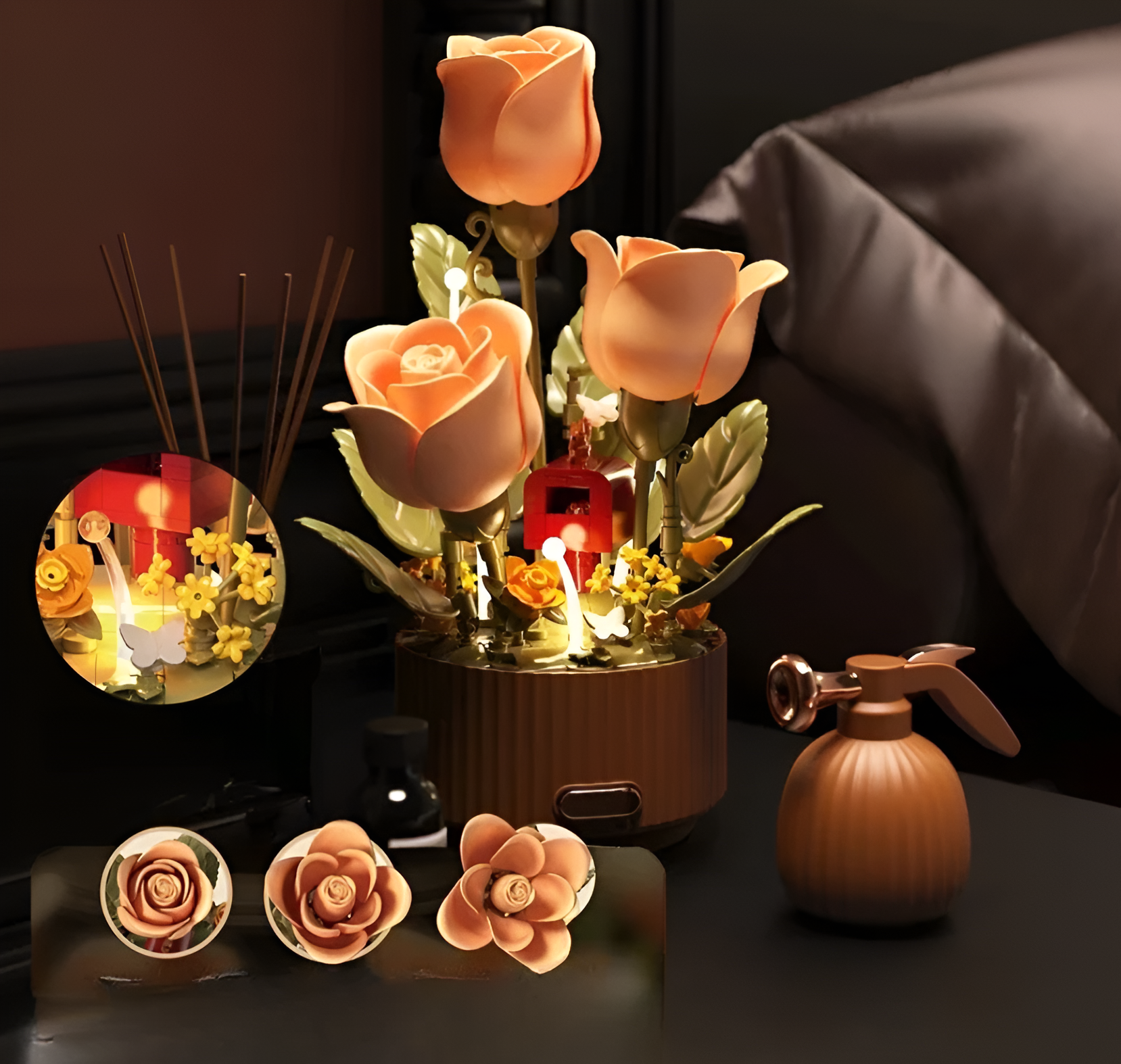 Blooming Rose Building Blocks Decorative Flower Lamp
