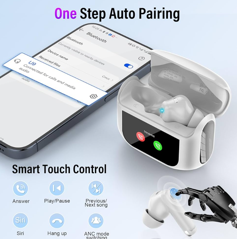 A10 Pro ANC Bluetooth Earphone LCD Screen Wireless Earbuds